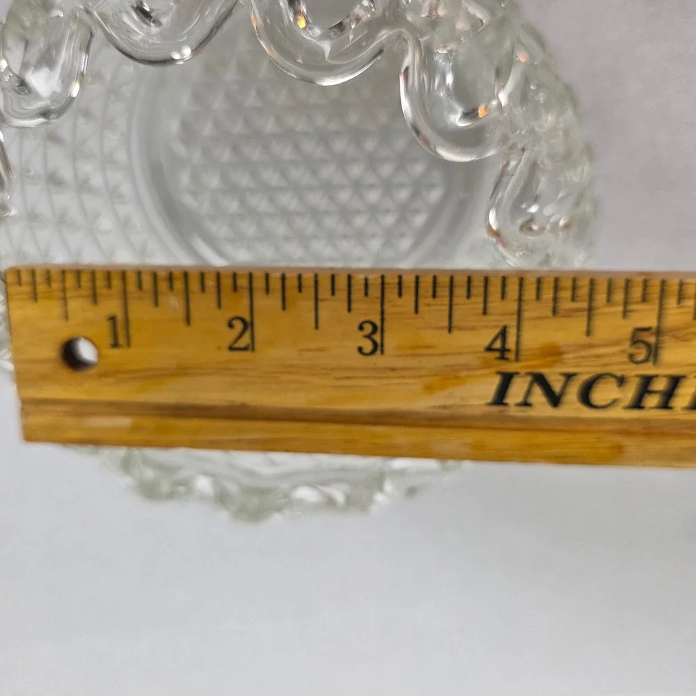 Vintage Clear Pressed Glass Rose Bowl Diamond Point Open Lace Scalloped Rim 4in